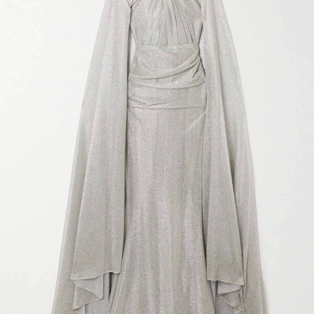 Talbot Runhof Coppelia Cape-effect Metallic Voile Gown - Silver